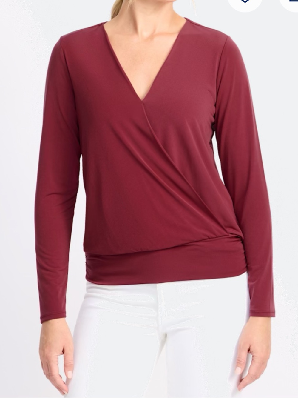 Montgomery Post Dani Banded Surplice Long Sleeve Top in Burgundy